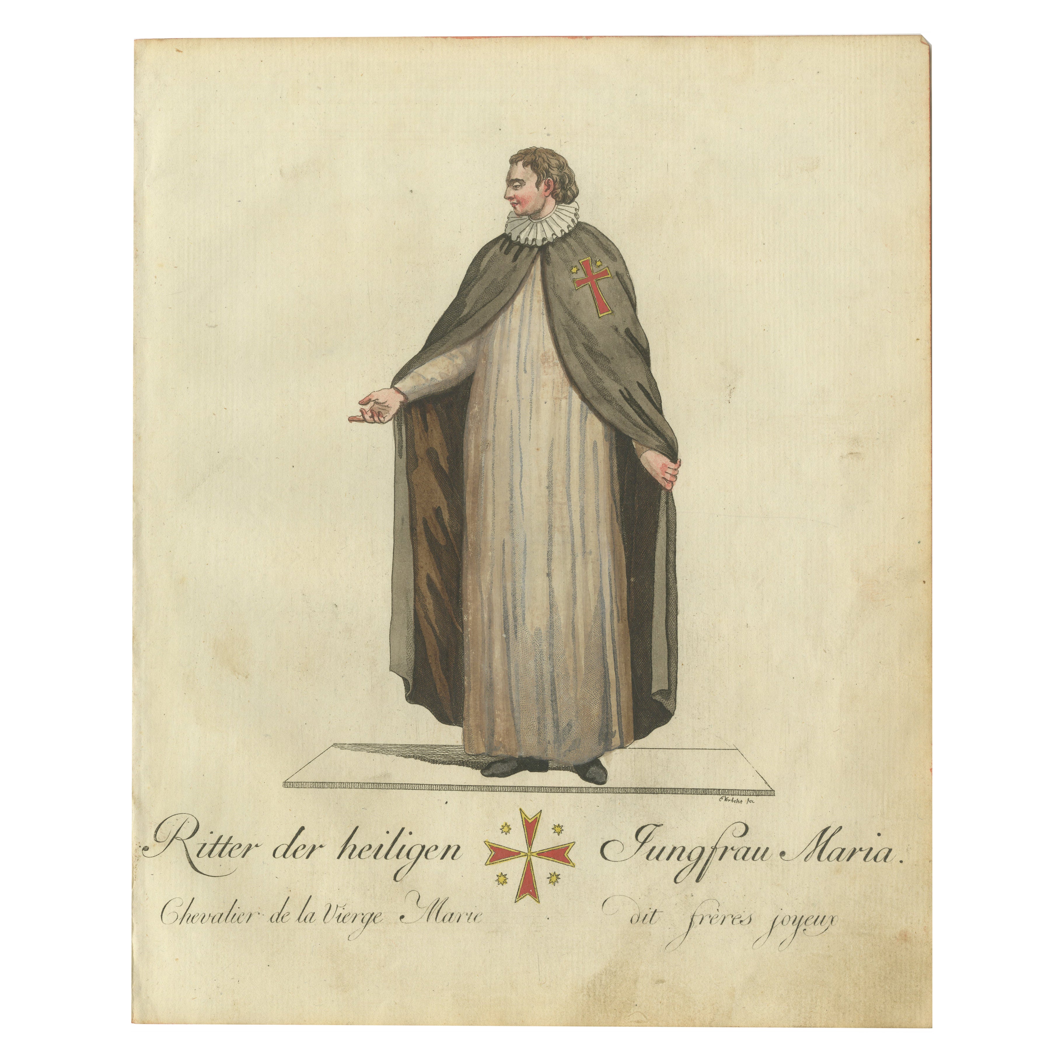 Knight of the Holy Virgin Mary: Rare Hand-Colored 18th-Century Engraving