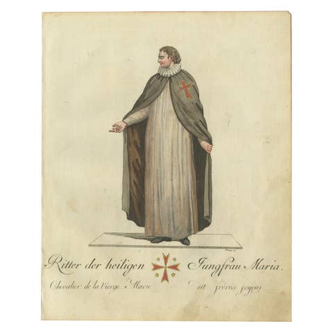 Knight of the Holy Virgin Mary: Rare Hand-Colored 18th-Century Engraving