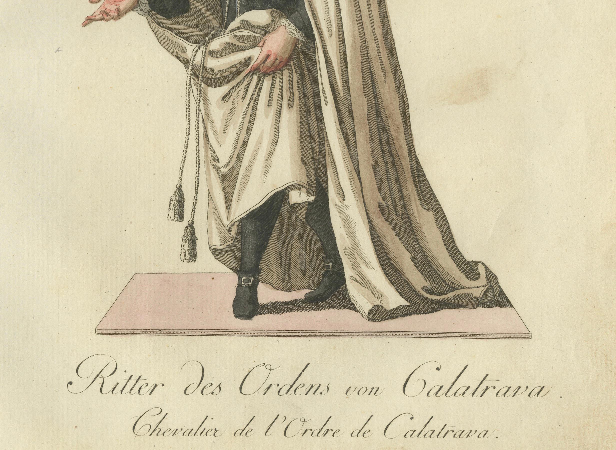Gravé Chevalier de l'Ordre de Calatrava - Gravure à la main du XVIIIe siècle en vente