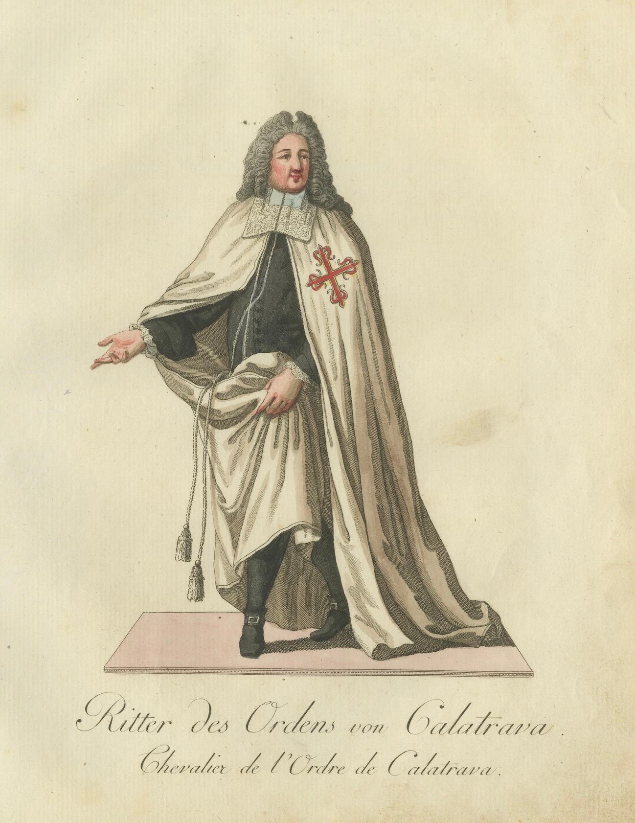 Fin du XVIIIe siècle Chevalier de l'Ordre de Calatrava - Gravure à la main du XVIIIe siècle en vente