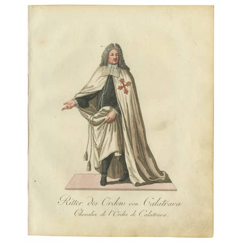 Knight of the Order of Calatrava – 18th-Century Hand-Colored Engraving