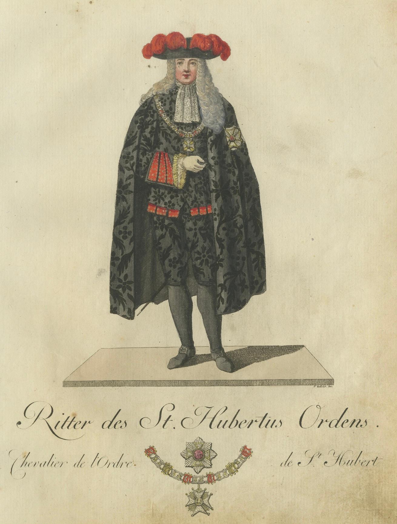 Knight of the Order of Saint Hubert: 1791 Farbiger Kupferstich in Formal Attire (Spätes 18. Jahrhundert) im Angebot