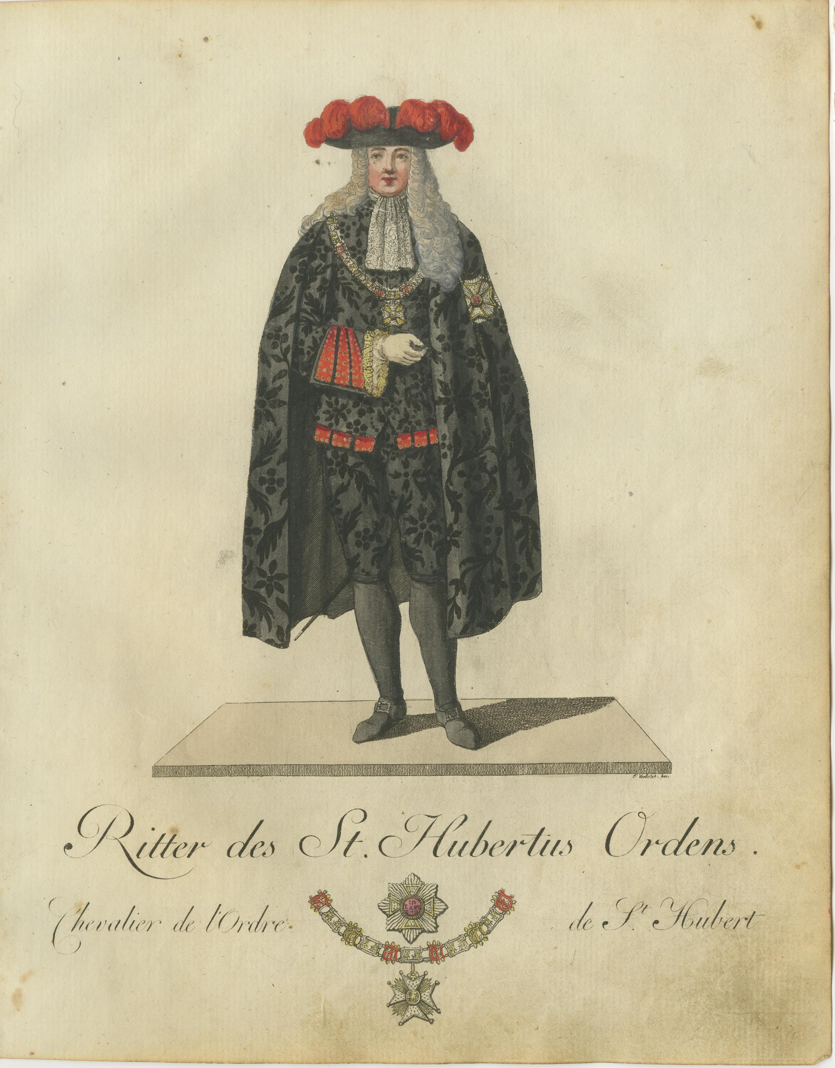 Knight of the Order of Saint Hubert: 1791 Farbiger Kupferstich in Formal Attire (Papier) im Angebot
