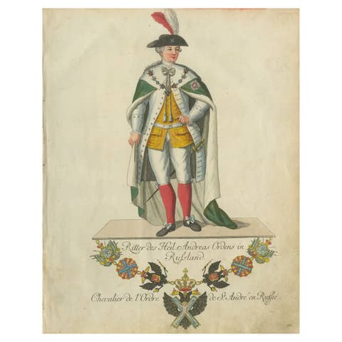 Knight of the Order of St. Andrew in Russia: 18th-Century Hand-Colored Engraving