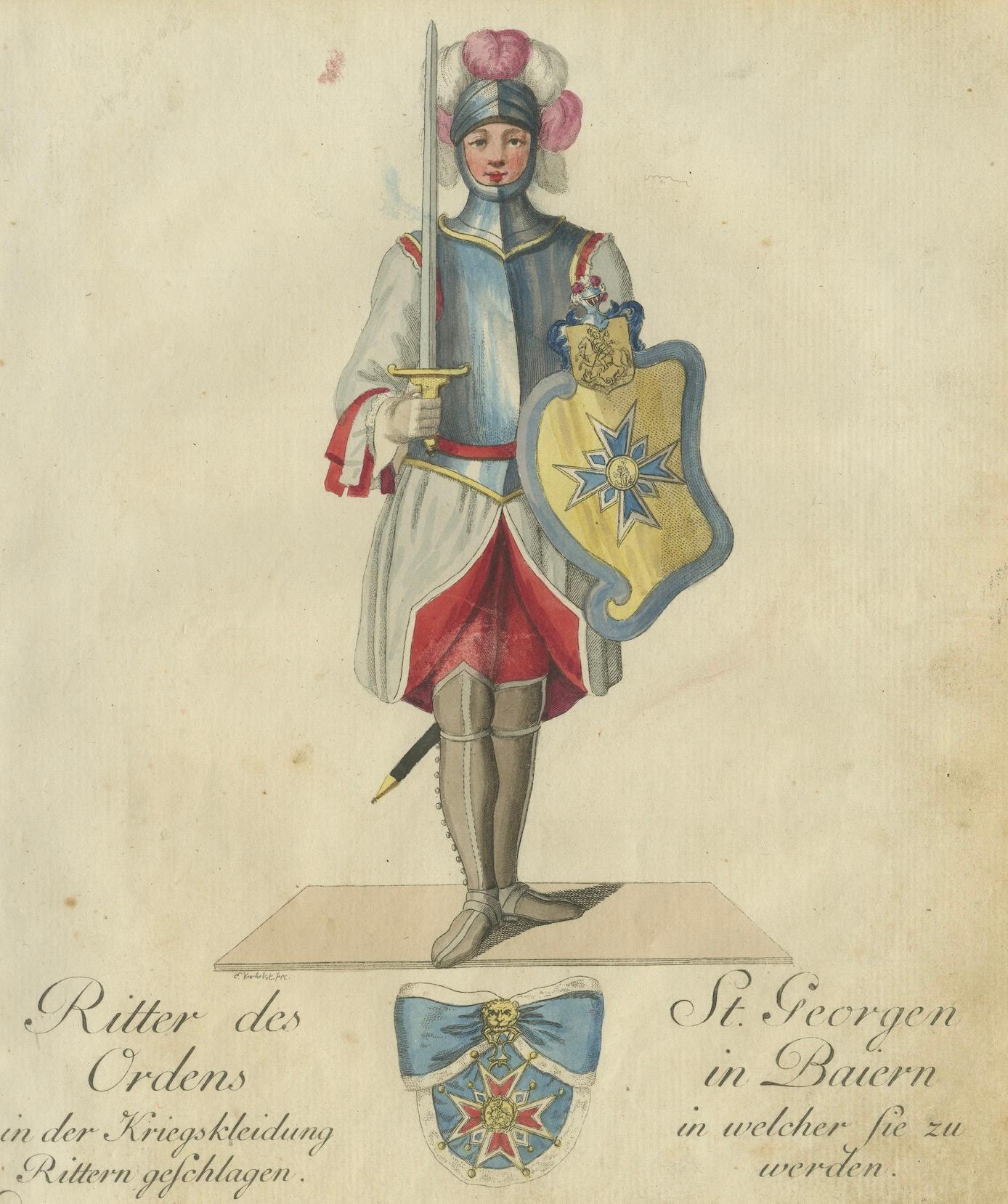 Knight of the Order of St. George in Bavaria: 1791 Handkolorierte Gravur (Spätes 18. Jahrhundert) im Angebot