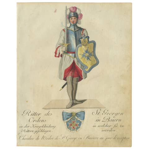 Knight of the Order of St. George in Bavaria: 1791 Hand-Colored Engraving