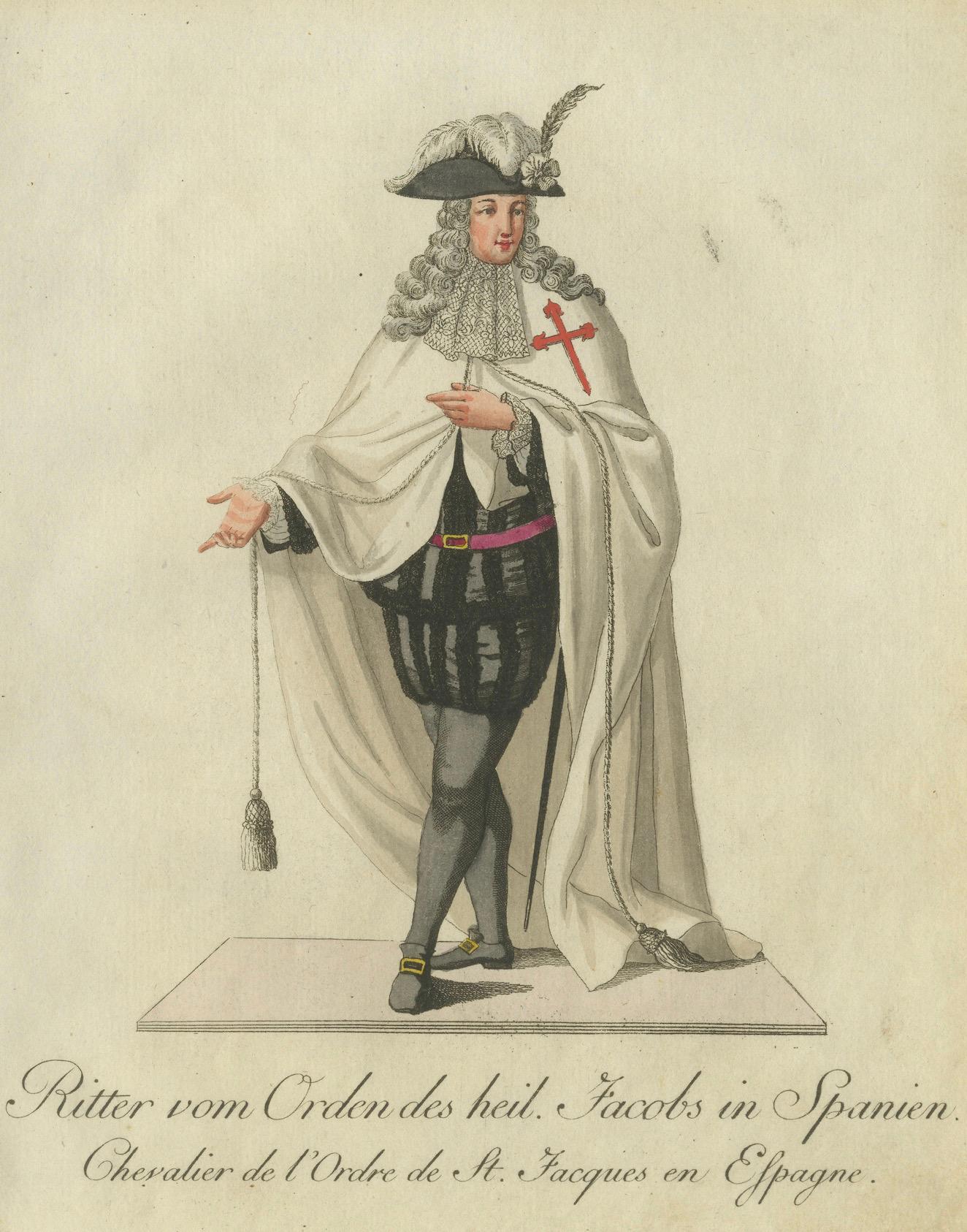 Knight of the Order of St. James in Spain - Historical Costume Engraving, 1791 In Good Condition For Sale In Langweer, NL