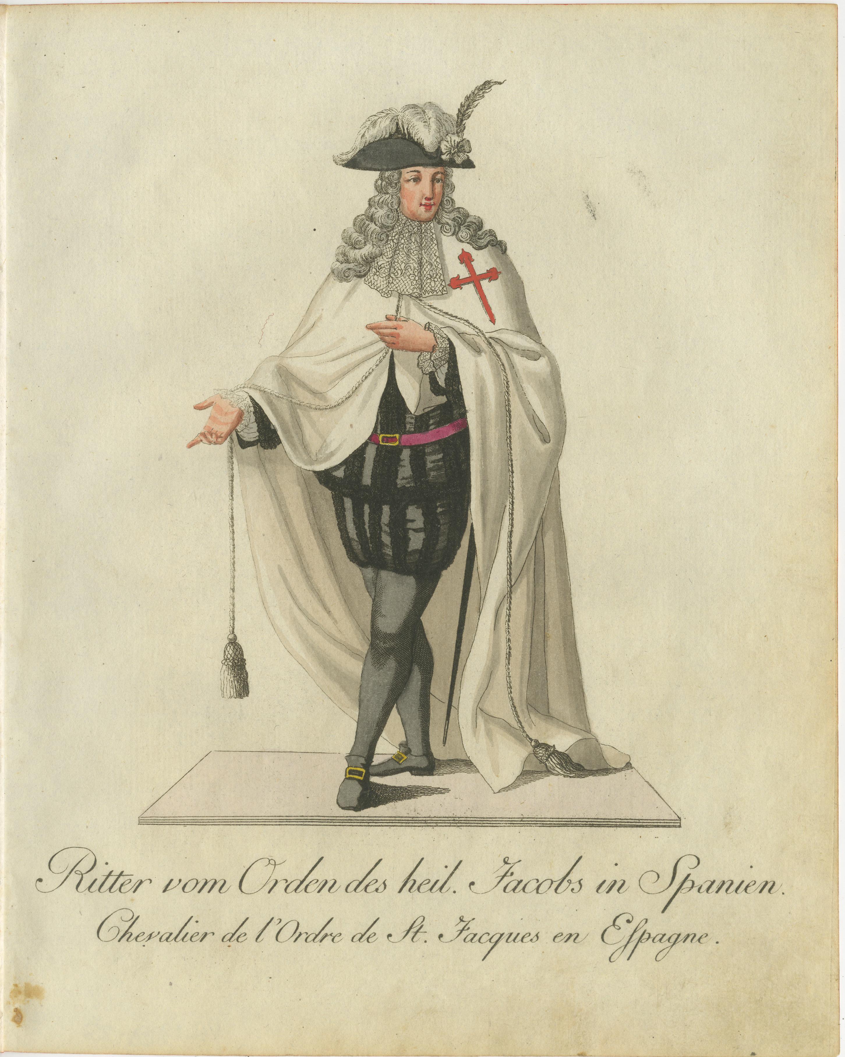 Late 18th Century Knight of the Order of St. James in Spain - Historical Costume Engraving, 1791 For Sale