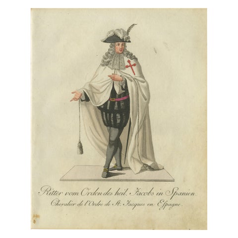 Knight of the Order of St. James in Spain - Historical Costume Engraving, 1791