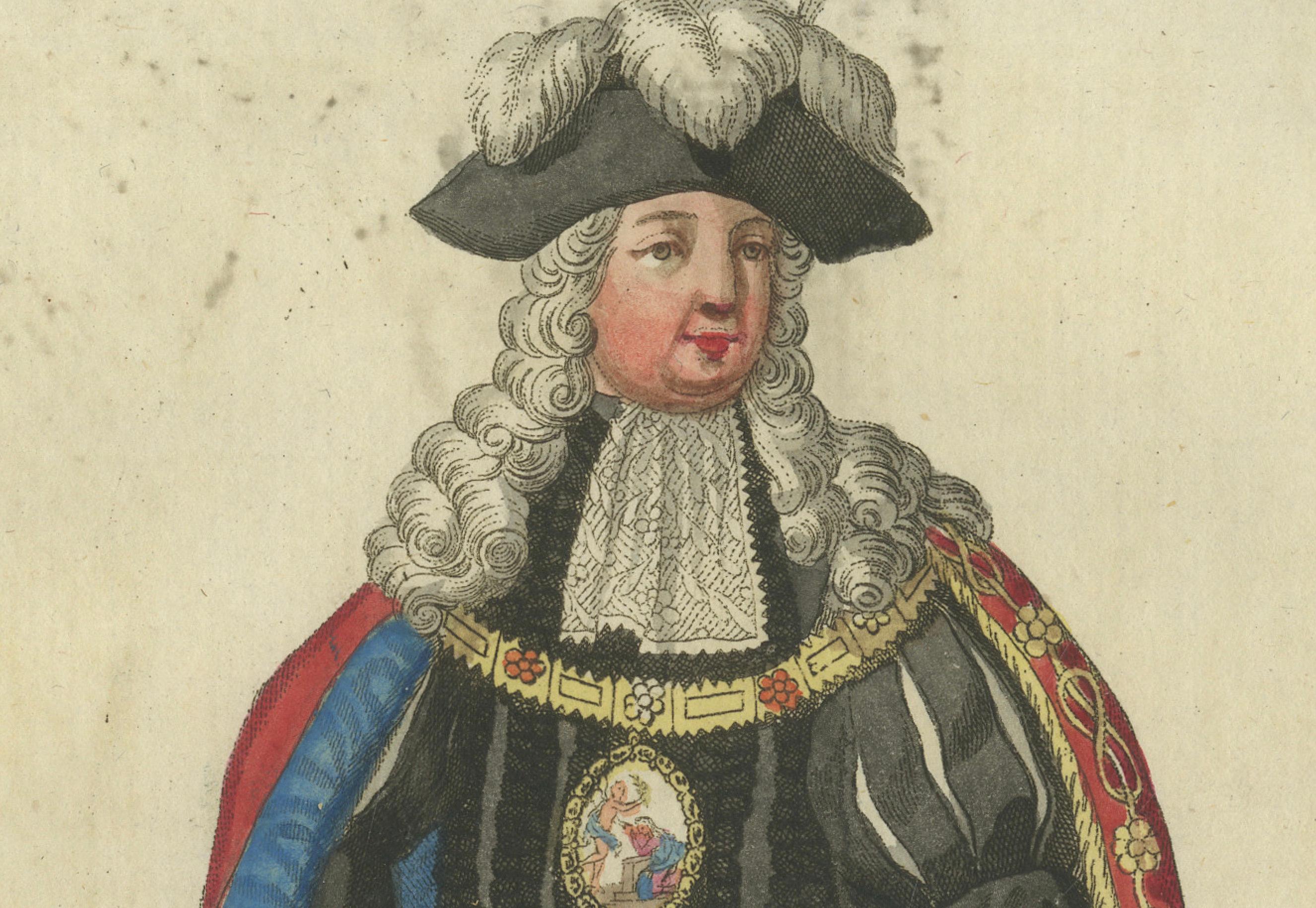 Engraved Knight of the Order of the Annunciation in Ceremonial Attire – Engraving 1791 For Sale
