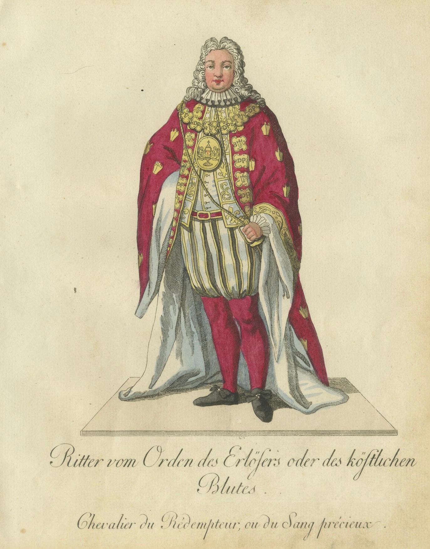 Cavaliere dell'Ordine del Redentore o del Preziosissimo Sangue, incisione del XVIII secolo In condizioni buone in vendita a Langweer, NL