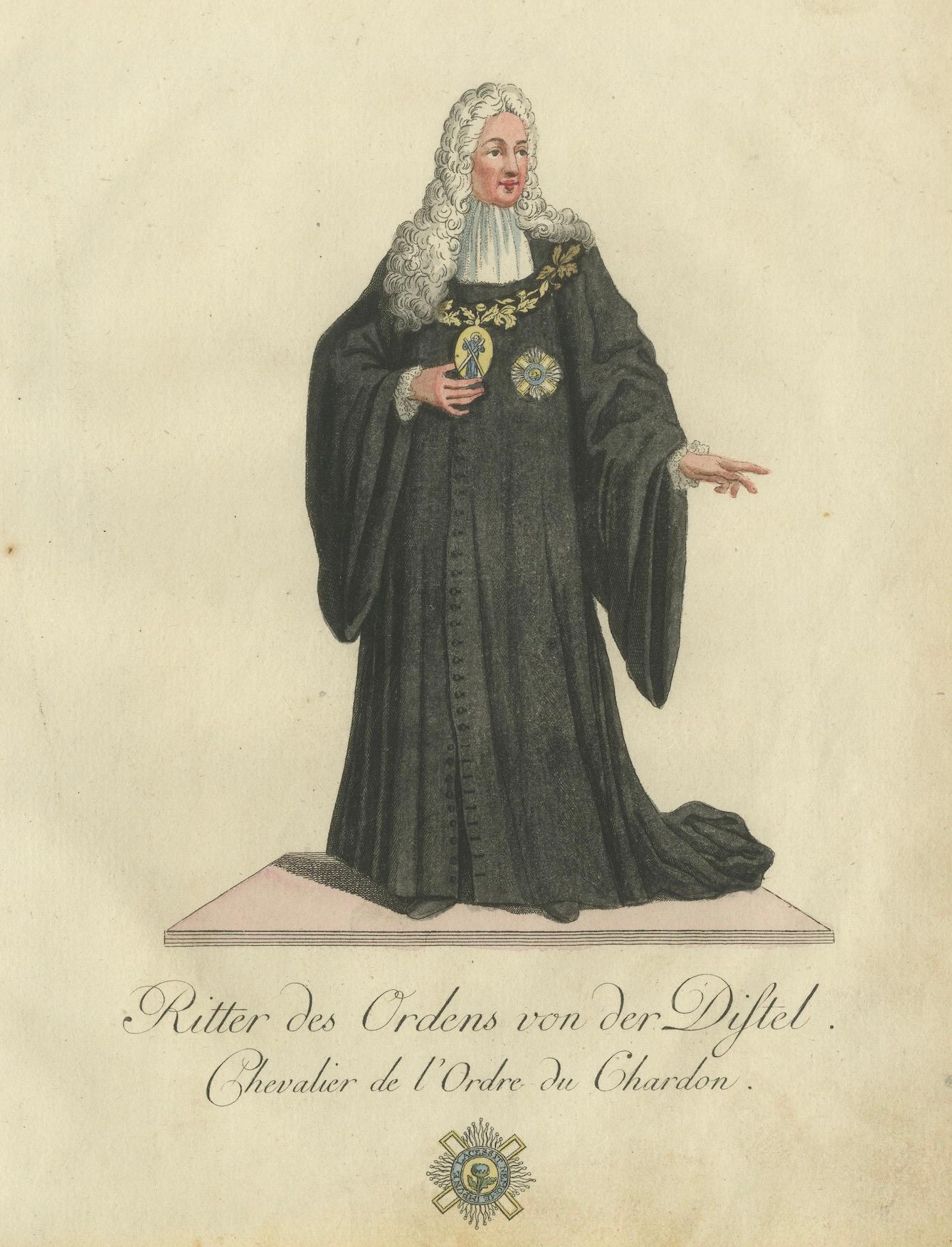 Knight of the Order of the Thistle: Elegant 18th-Century Engraving by Schwan In Good Condition For Sale In Langweer, NL