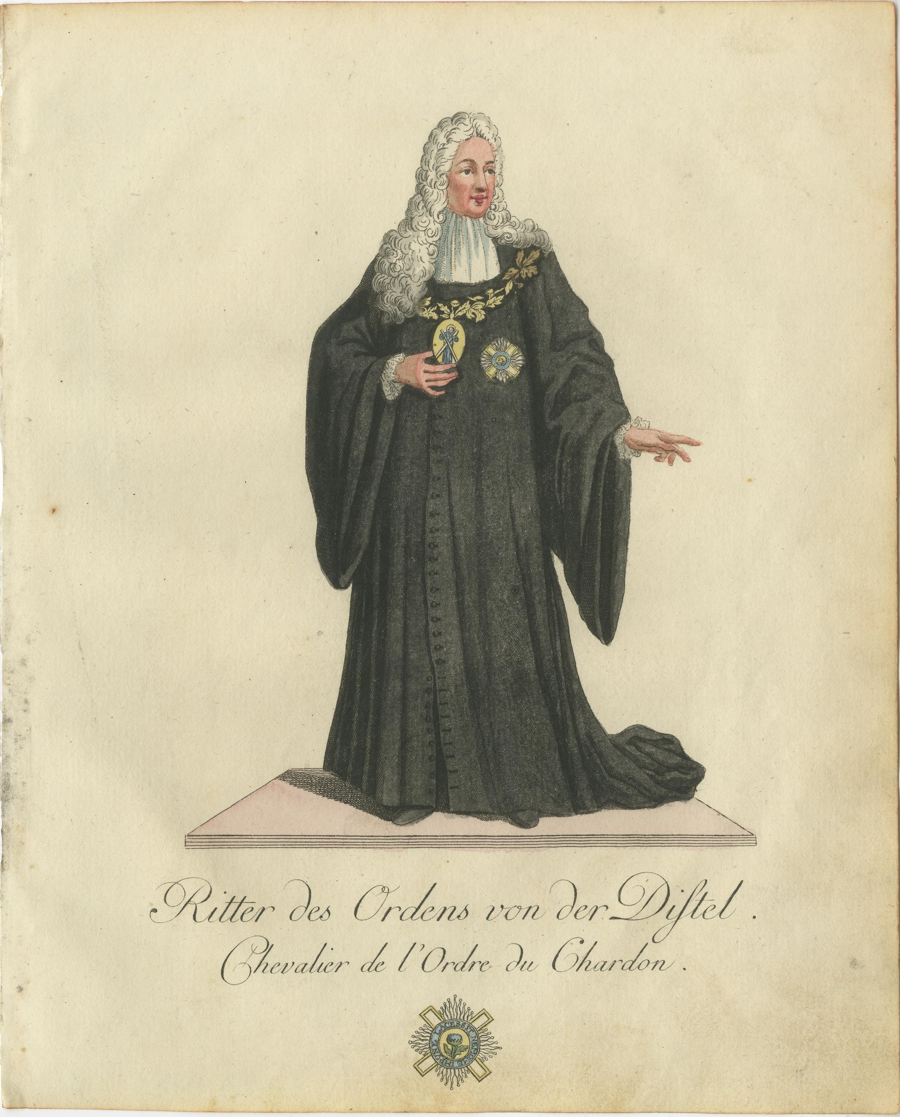 Late 18th Century Knight of the Order of the Thistle: Elegant 18th-Century Engraving by Schwan For Sale