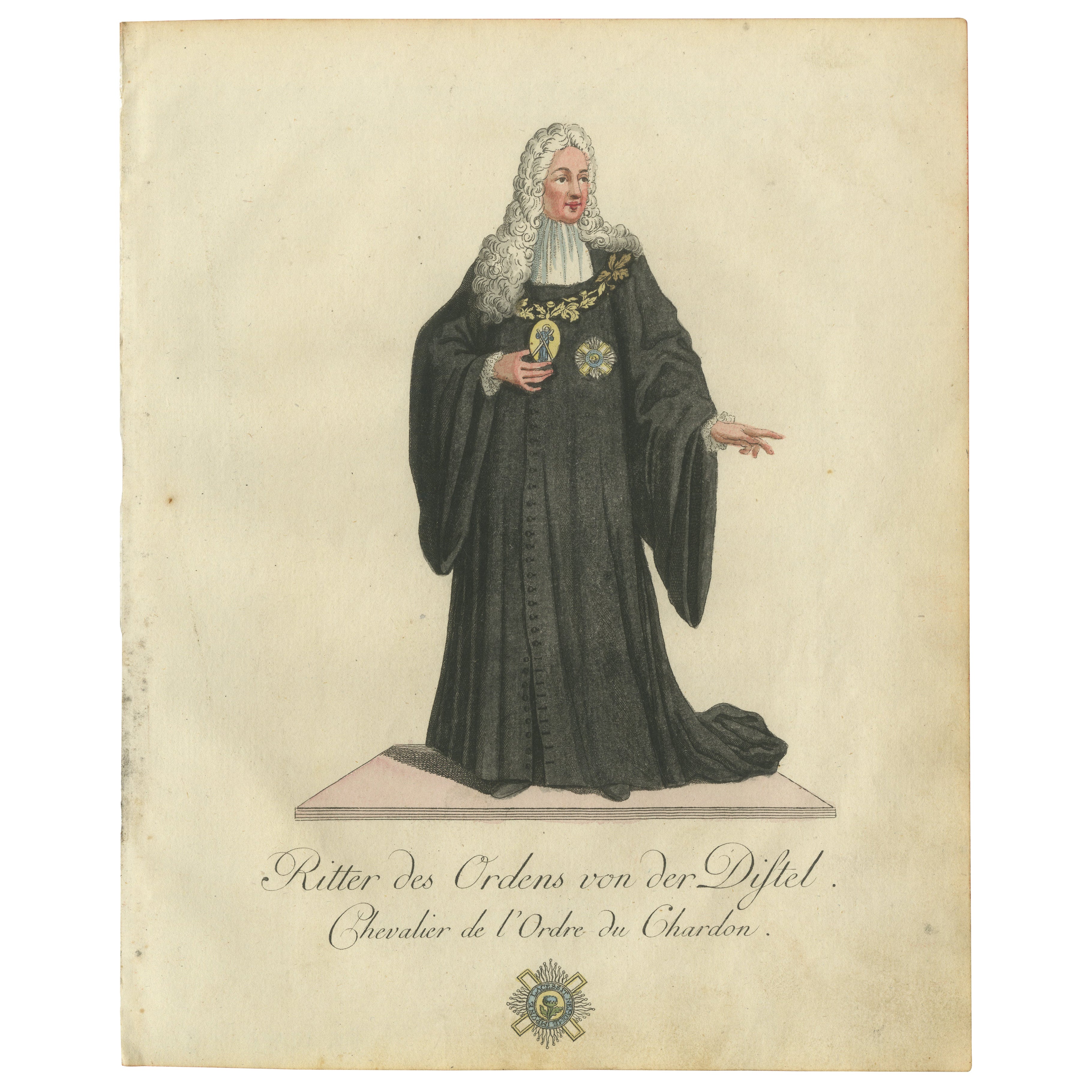 Knight of the Order of the Thistle: Elegant 18th-Century Engraving by Schwan For Sale