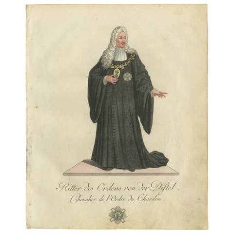Knight of the Order of the Thistle: Elegant 18th-Century Engraving by Schwan