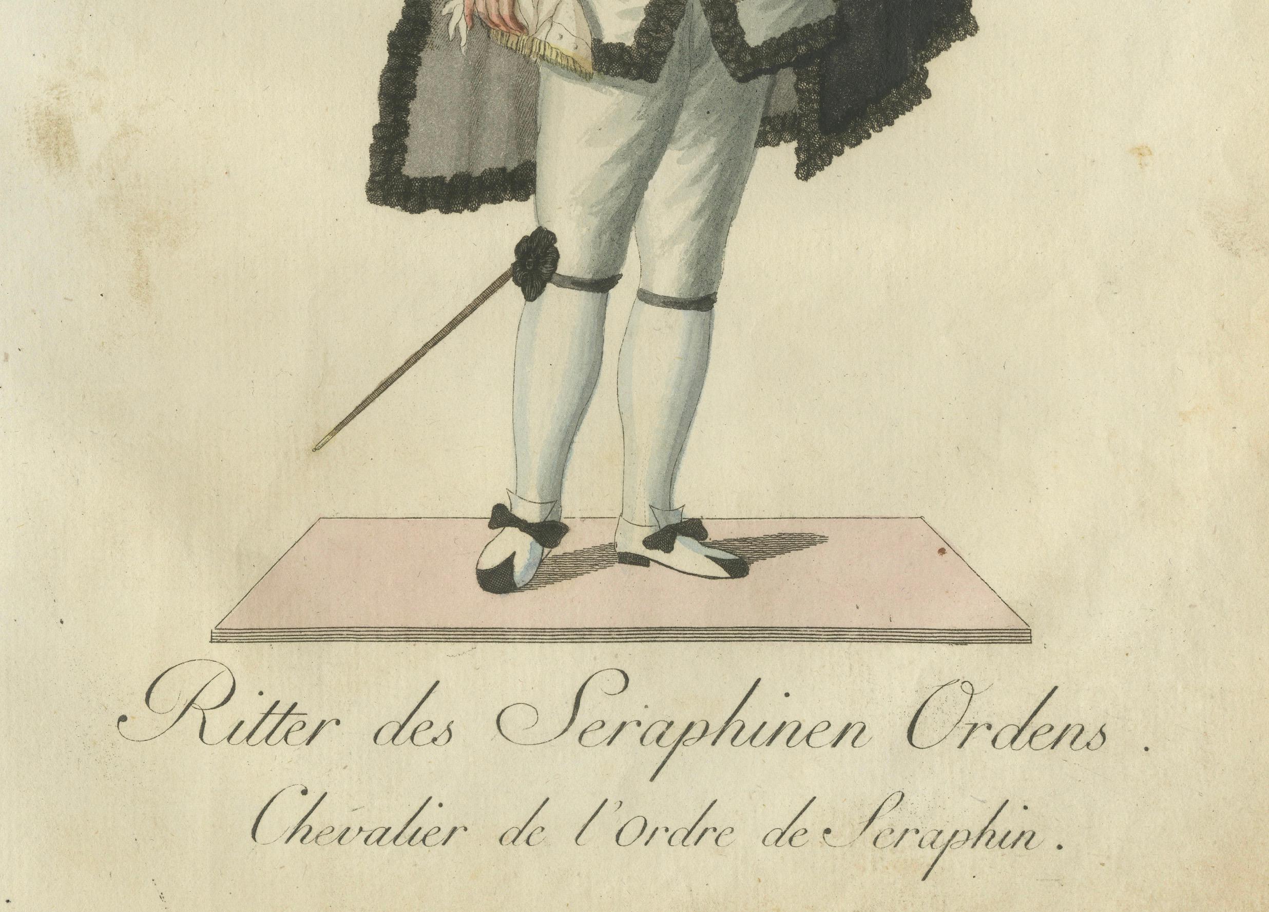 Knight of the Seraphim Order : rare gravure de la noblesse suédoise du 18e siècle  

Cette gravure coloriée à la main représente un 