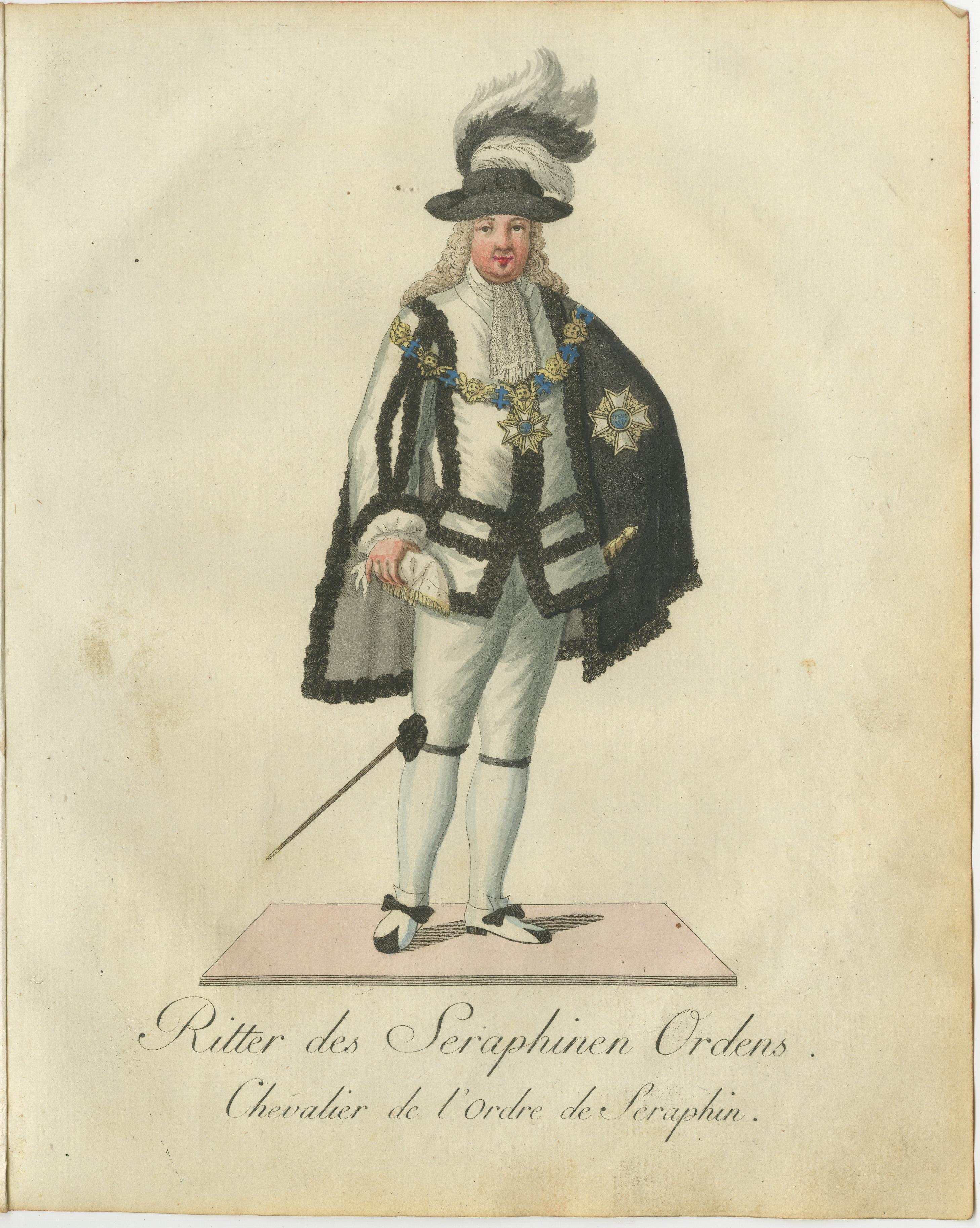 Papier Knight of the Seraphim Order : rare gravure de la noblesse suédoise du 18e siècle en vente