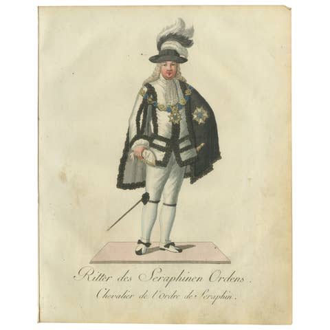 Knight of the Seraphim Order: Rare 18th-Century Engraving of Swedish Nobility