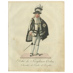 Knight of the Seraphim Order : rare gravure de la noblesse suédoise du 18e siècle