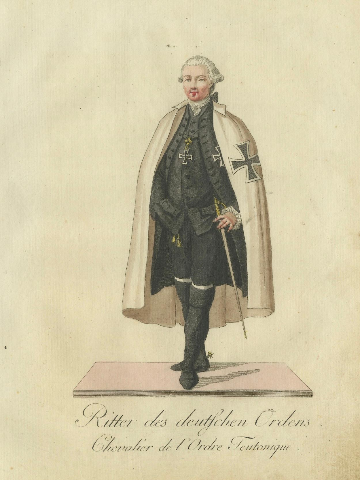 Caballero de la Orden Teutónica: Grabado coloreado a mano de 1791 en traje de gala en venta 1