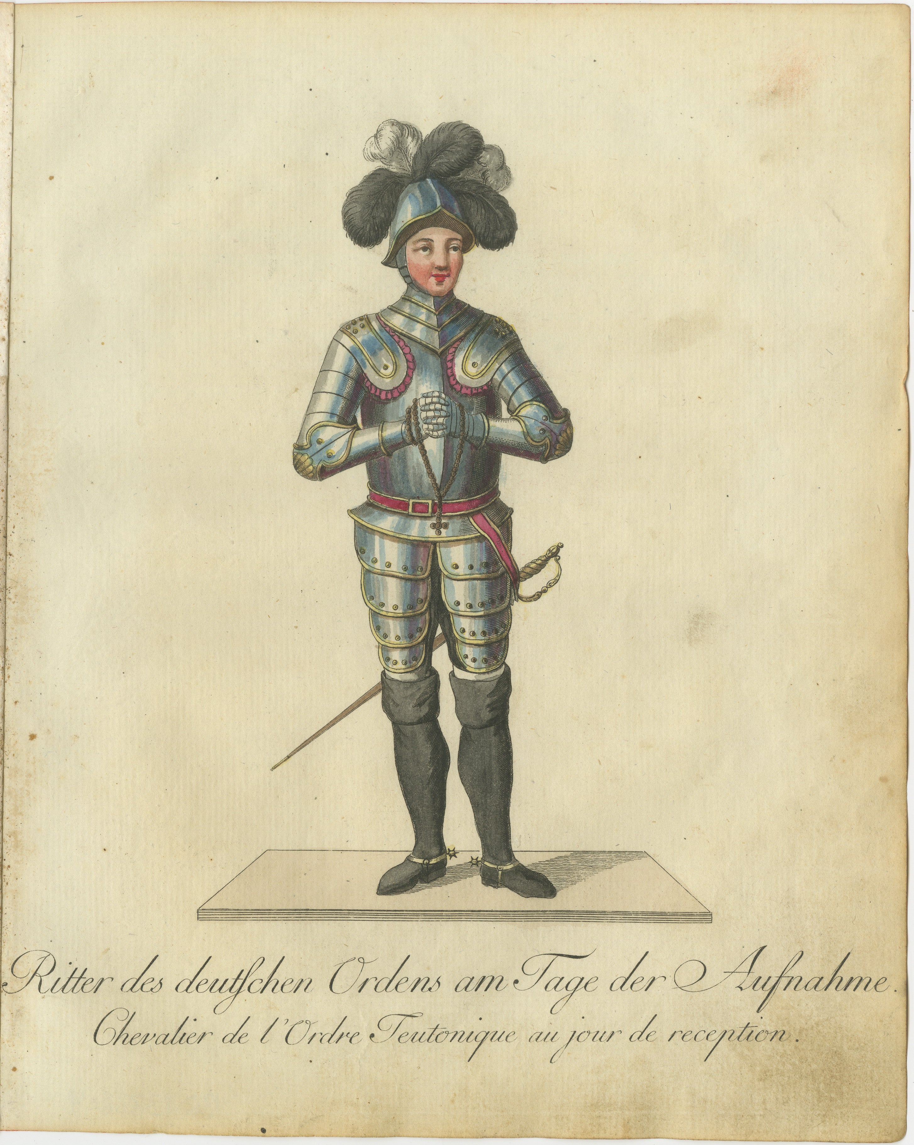 Knight of the Teutonic Order: 1791 Handkolorierte Gravur in Reception Attire in Reception Attire  

Dieser prächtige handkolorierte Stich mit dem Titel 