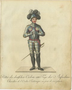 Knight of the Teutonic Order: 1791 Hand-Colored Engraving in Reception Attire