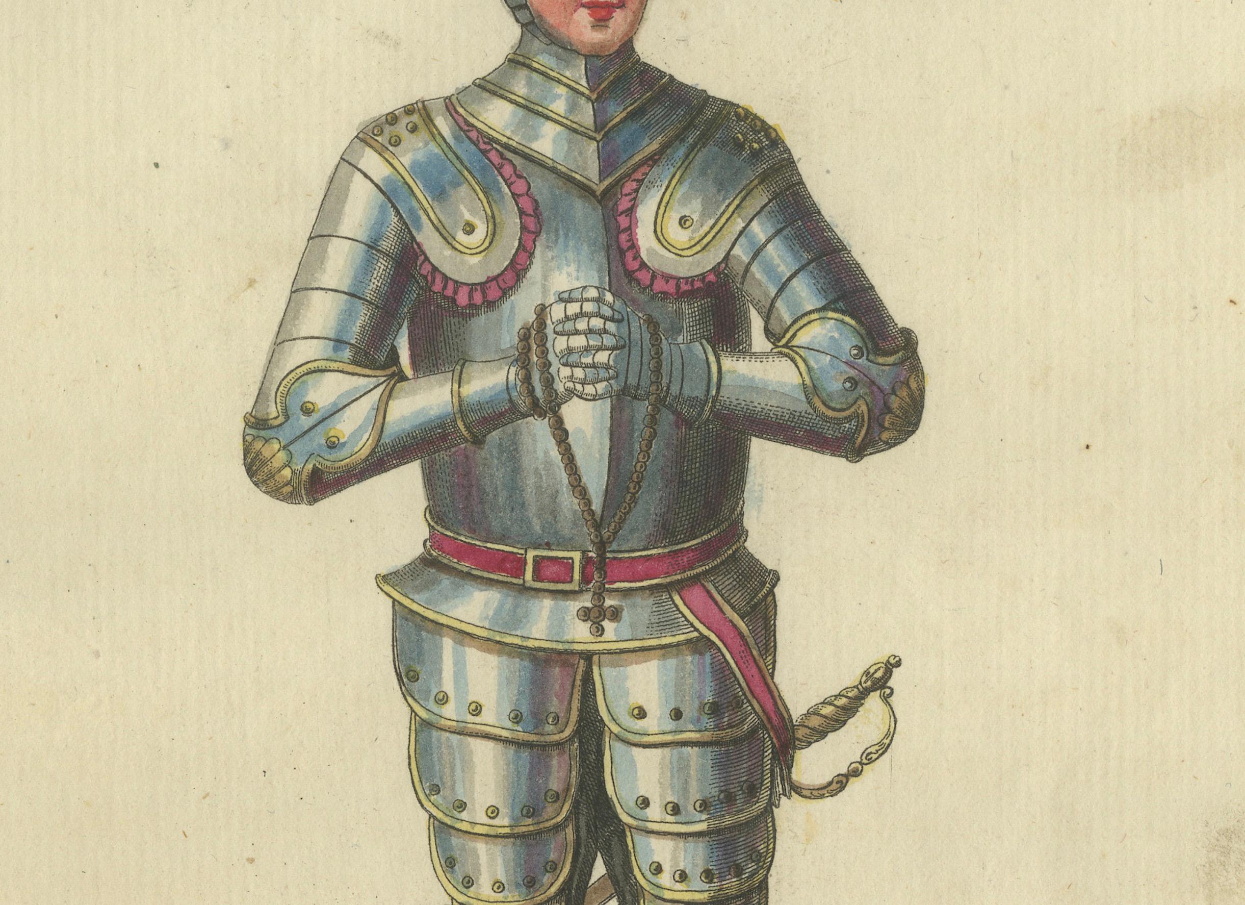 Knight of the Teutonic Order: 1791 Handkolorierte Gravur in Reception Attire in Reception Attire im Zustand „Gut“ im Angebot in Langweer, NL