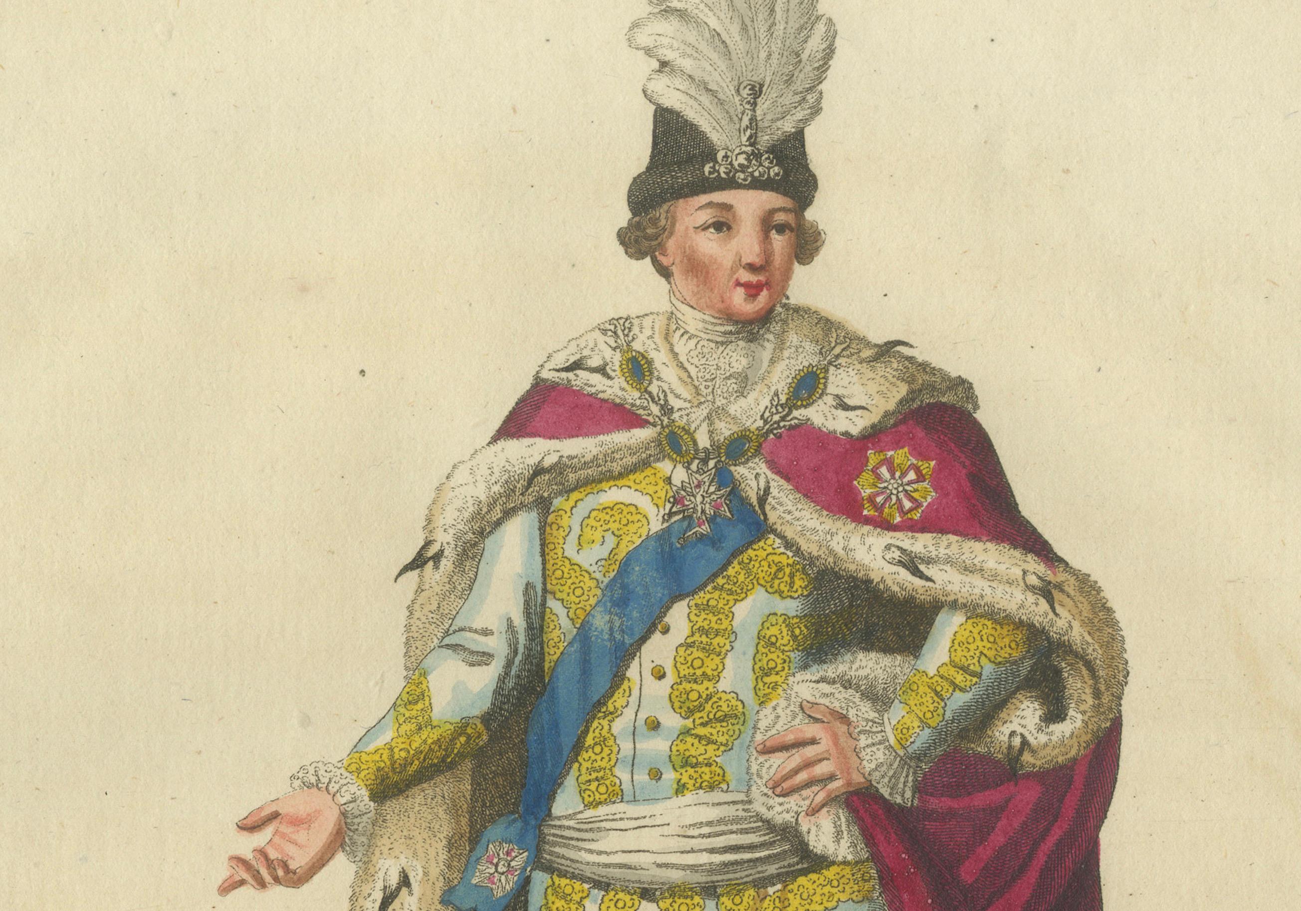 Engraved Knight of the White Eagle Order in Poland: Regal Hand-Colored Engraving, 1791 For Sale