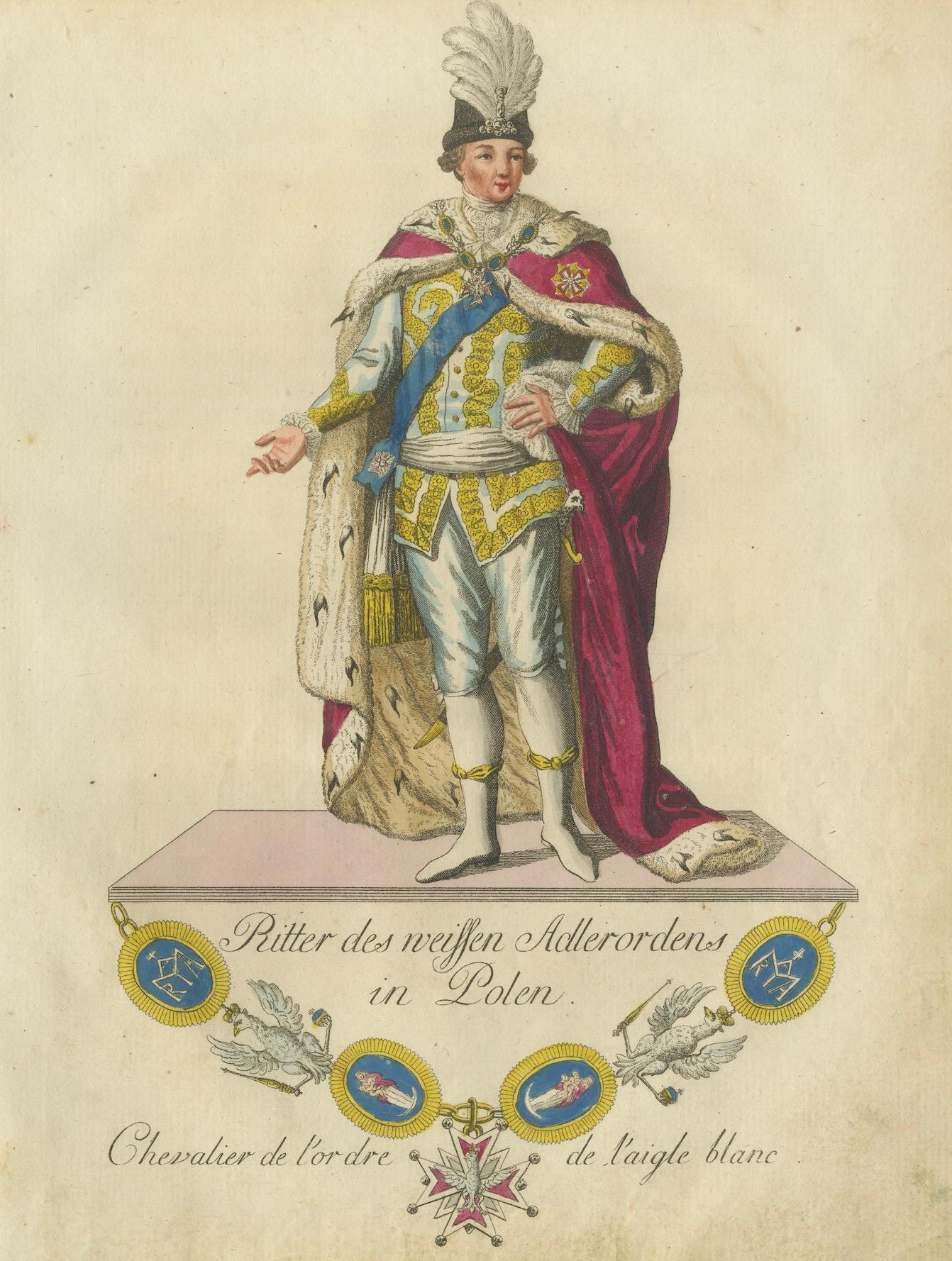 Knight of the White Eagle Order in Poland: Regal Hand-Colored Engraving, 1791 In Good Condition For Sale In Langweer, NL