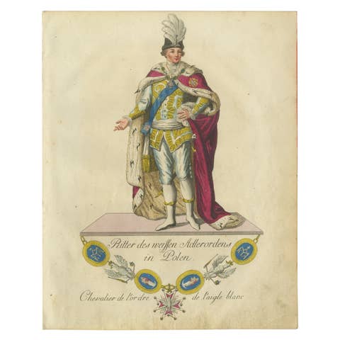 Knight of the White Eagle Order in Poland: Regal Hand-Colored Engraving, 1791