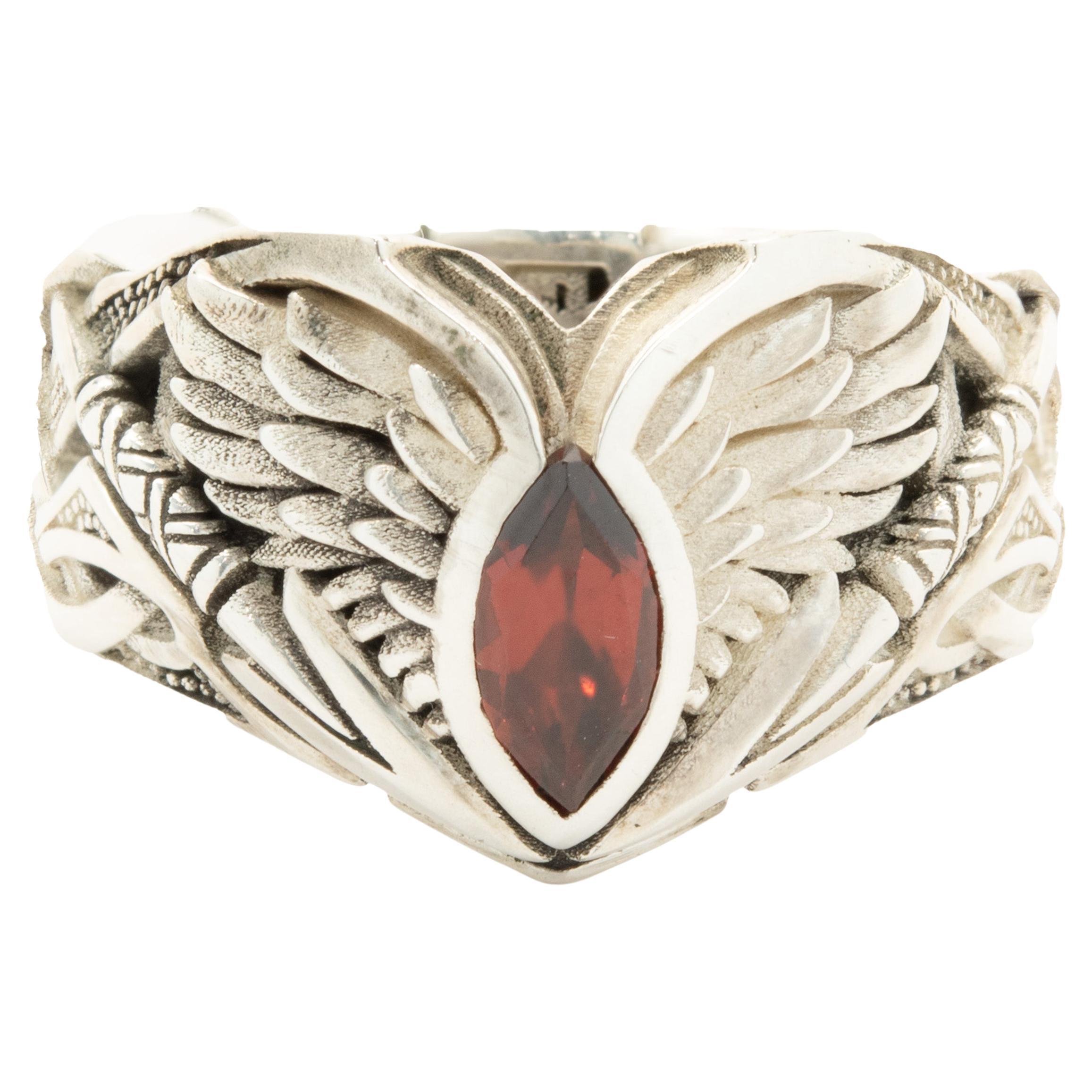 Knight Rider Sterling Silver Garnet Wings Ring For Sale