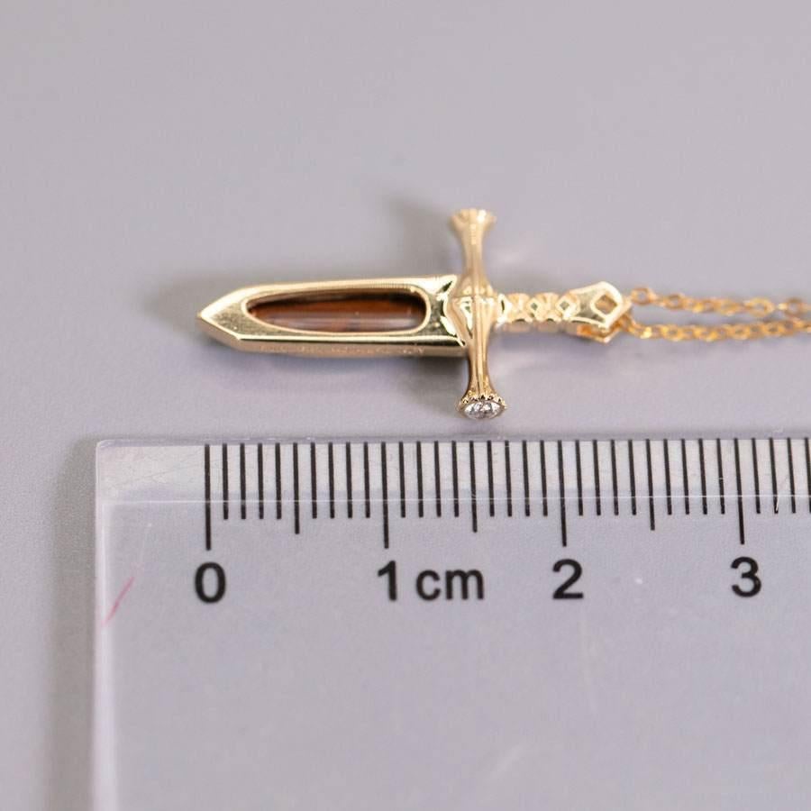 Knight Sword - Boulder Opal & Princess Cut Diamond Necklace 18K Yellow Gold 1