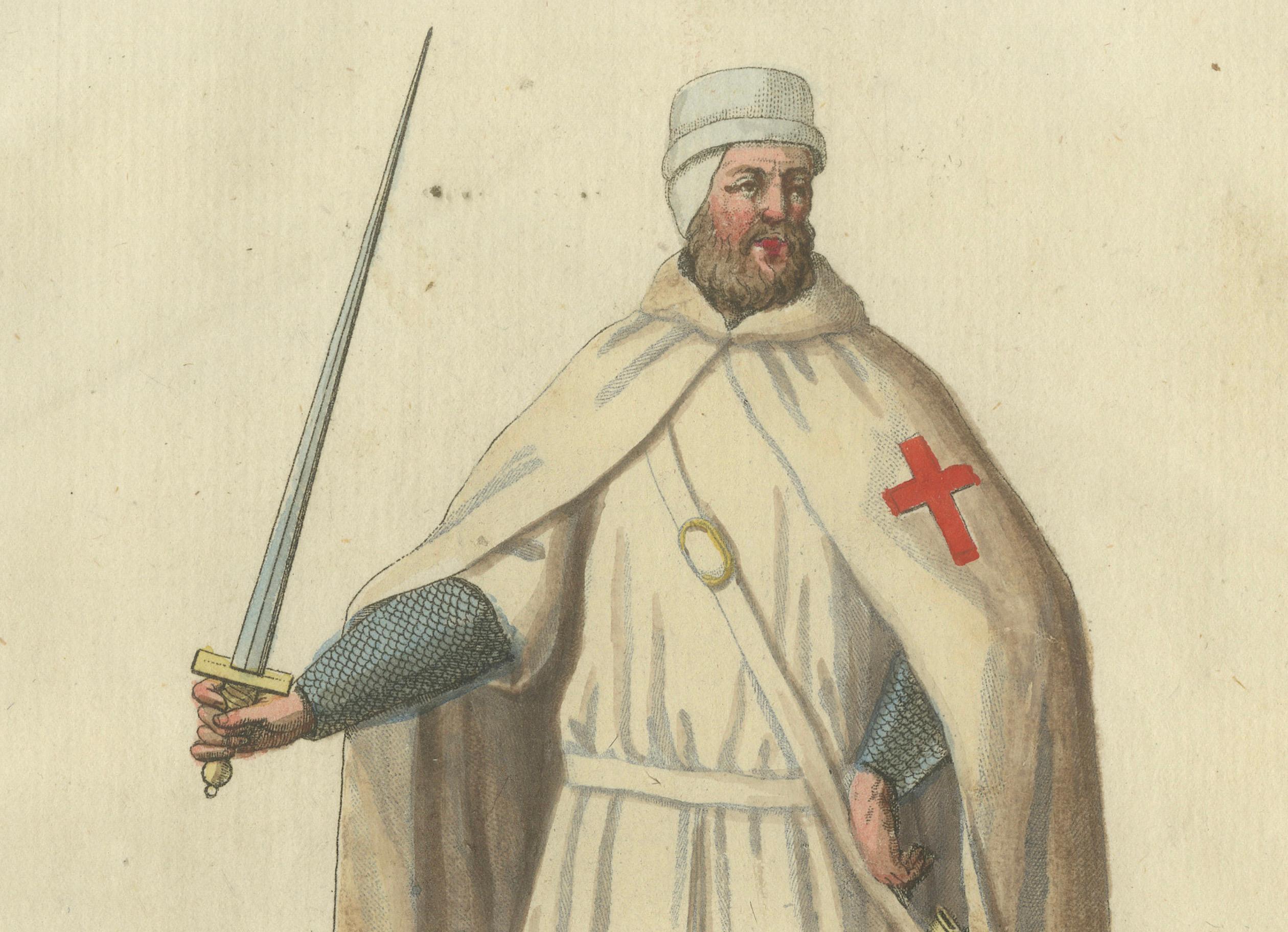 Knight Templar in War Attire: 1791 Handkolorierte Gravur aus der Historischen Serie im Zustand „Gut“ im Angebot in Langweer, NL