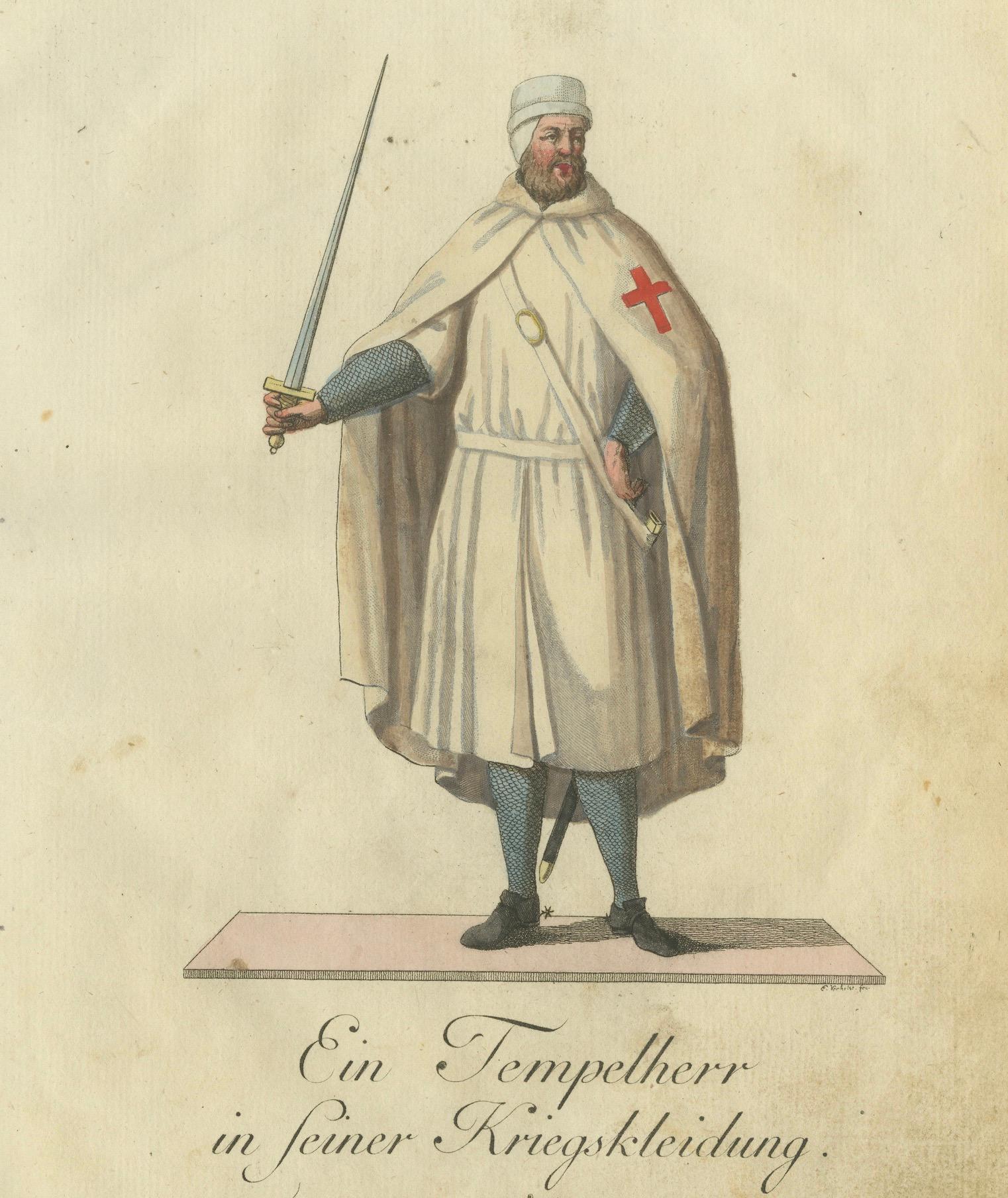 Knight Templar in War Attire: 1791 Handkolorierte Gravur aus der Historischen Serie (Spätes 18. Jahrhundert) im Angebot