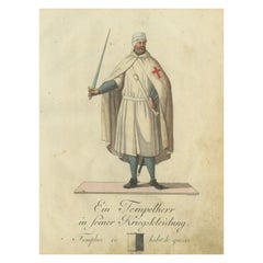 Knight Templar in War Attire: 1791 Hand-Colored Engraving from Historical Series