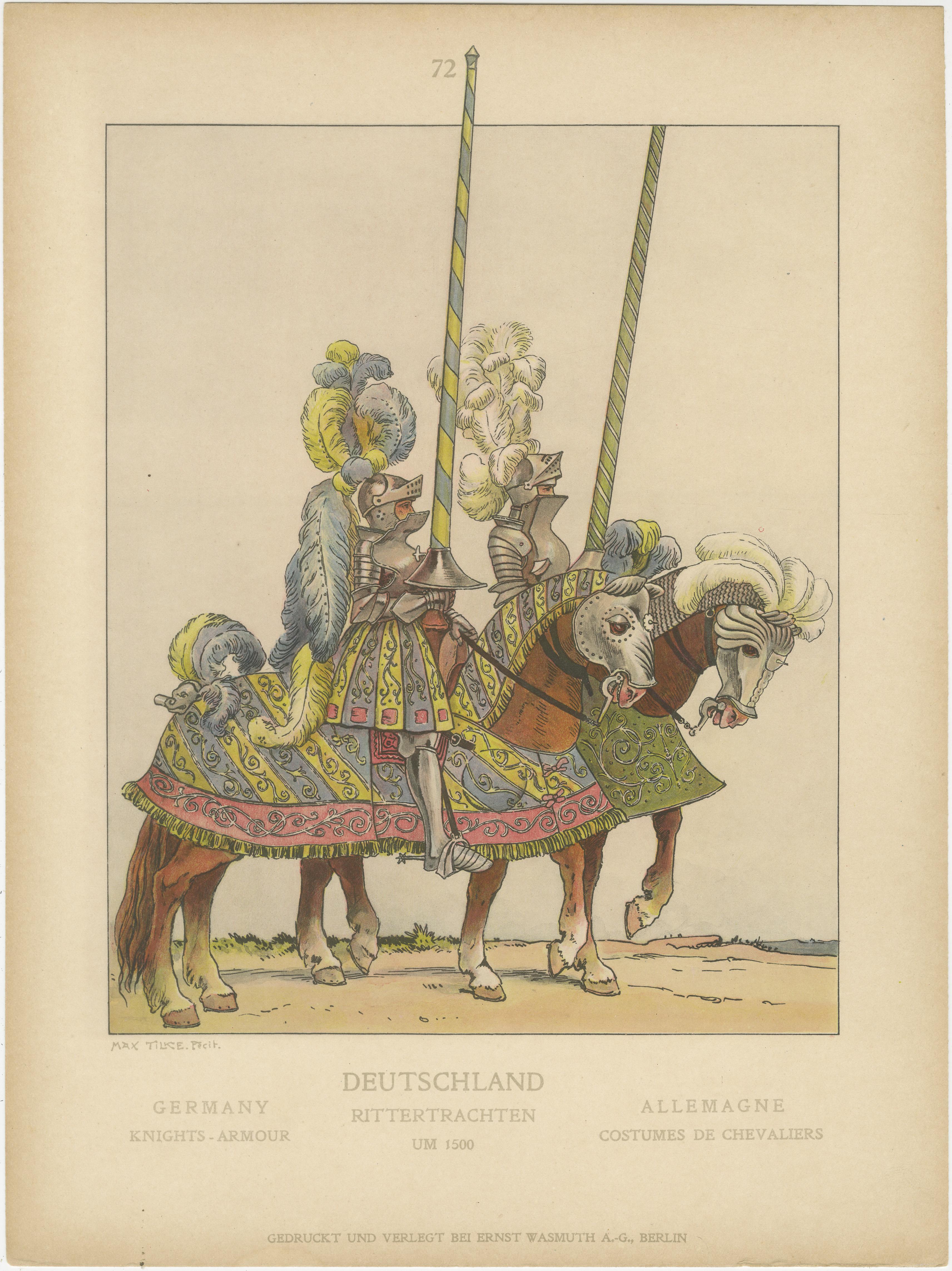 Antiker Kreuzritterteller, handkolorierter mittelalterlicher Druck um 1880

Dieser dramatische antike Kostümteller zeigt eine eindrucksvolle Darstellung von Kreuzrittern, die den Kampfgeist, die heraldische Symbolik und die militärische Ausrüstung