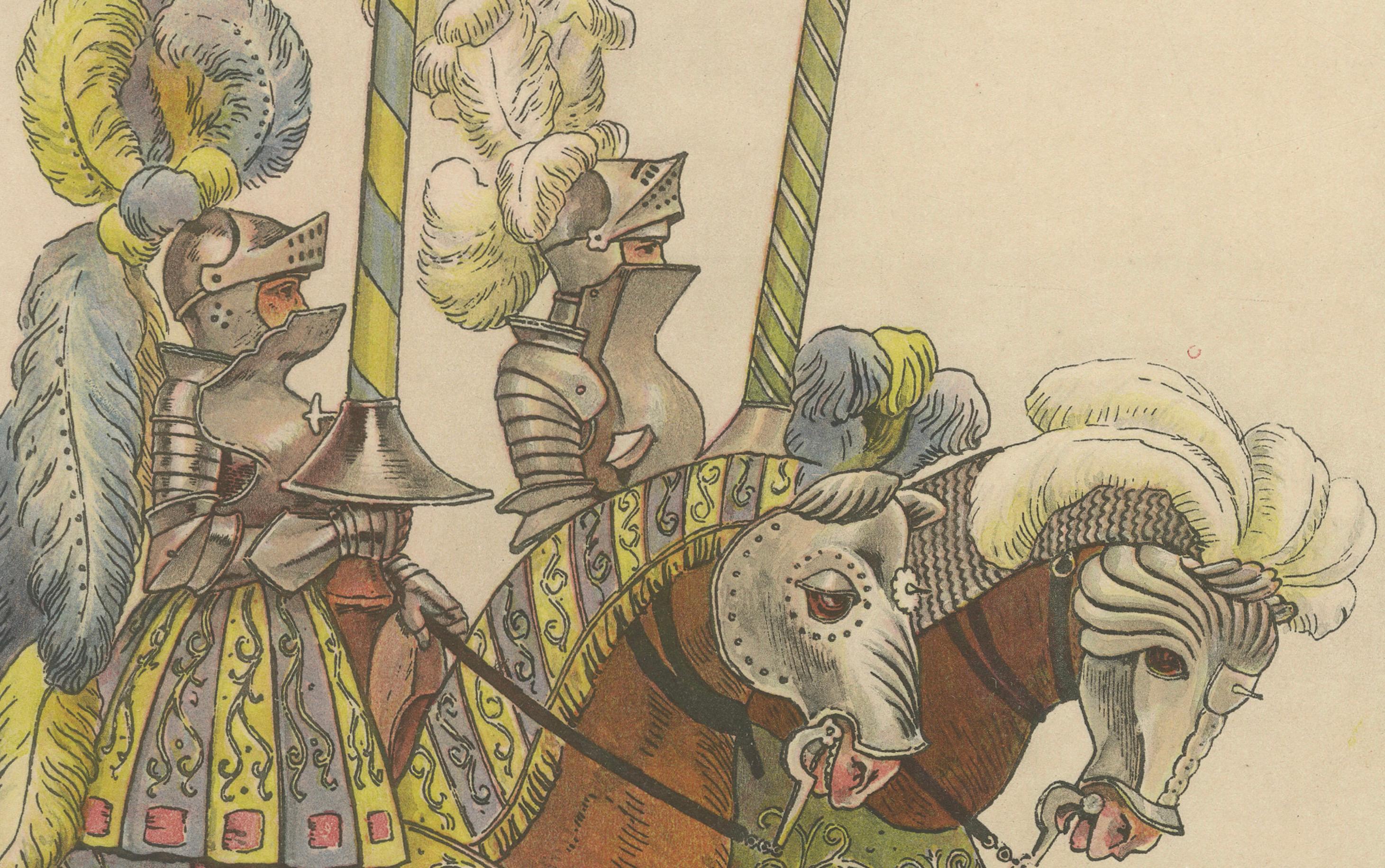 Ritterlicher Prunk in Deutschland um 1500, Antiker Farbdruck, erschienen 1880 im Angebot 1