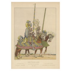 Knightly Pageantry of Germany c.1500, Antique Colored Print, Published 1880
