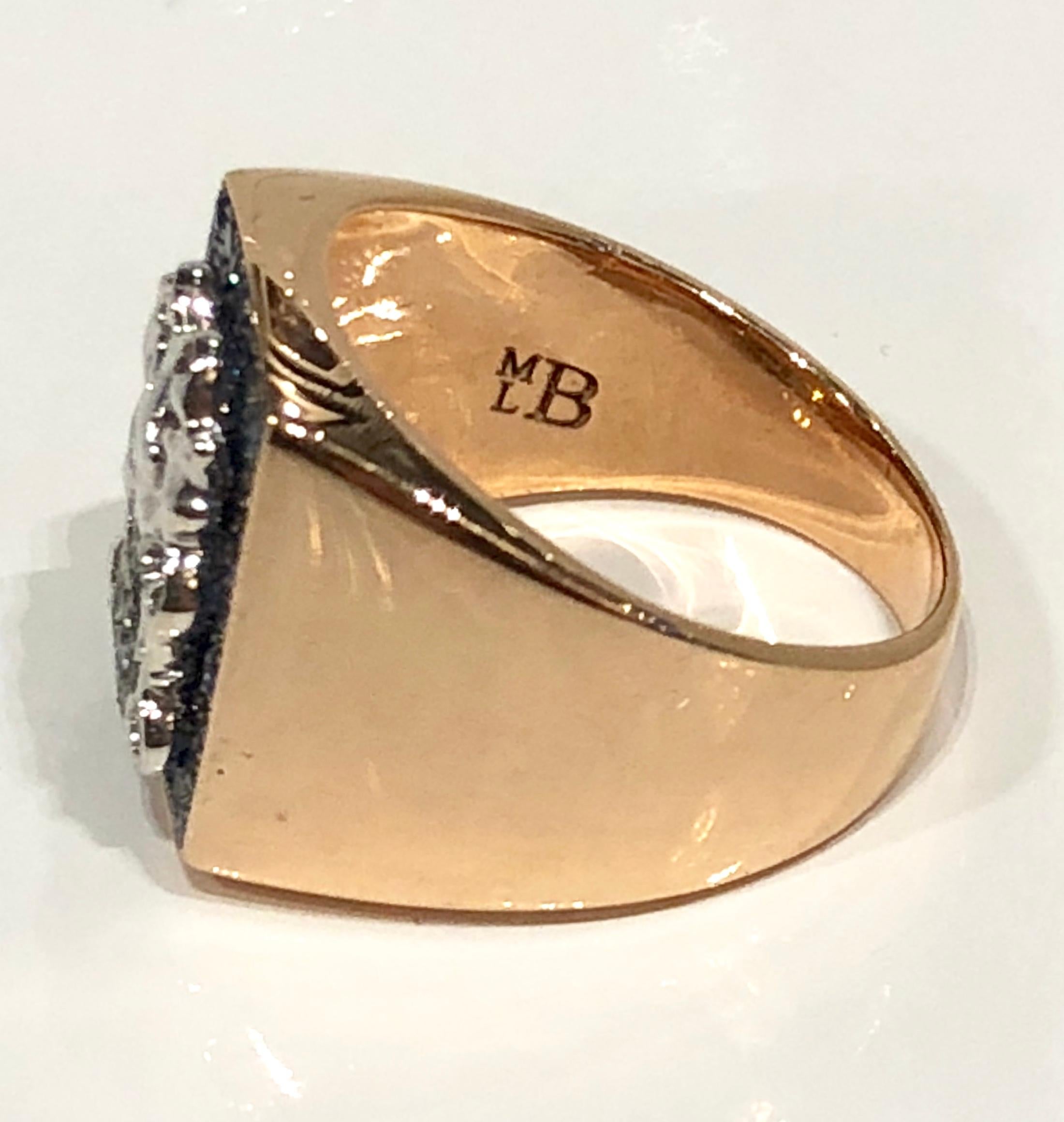 Unisex 18k rose gold Signet Ring, sapphire crown face with white diamond and green tsavorite garnet sheild.
Designed by Martyn Lawrence Bullard
Can be made in any size, lead time 4 weeks