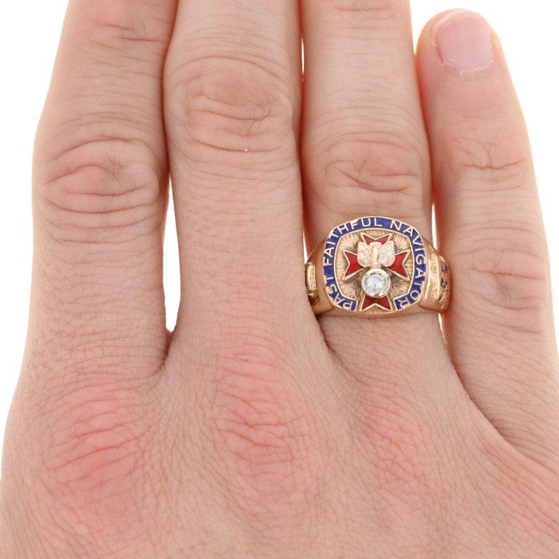 Knights of Columbus Past Faithful Navigator Ring, 14k Gold K of C Diamant .12ct () 4