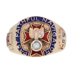 Knights of Columbus Past Faithful Navigator Ring, 14k Gold K of C Diamant .12ct
