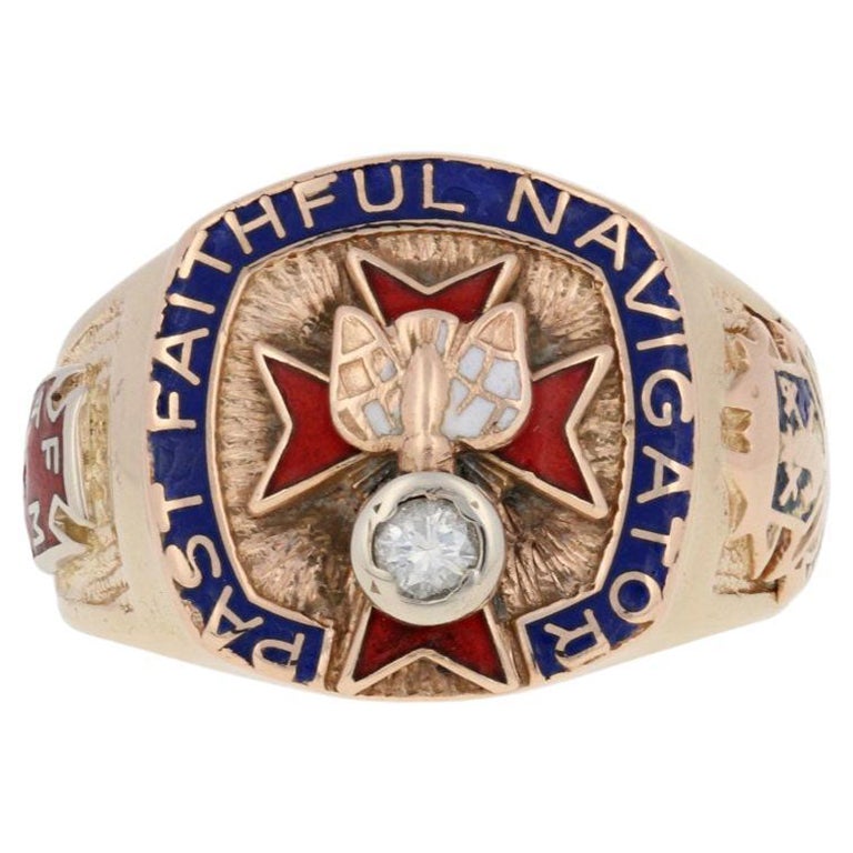 Knights of Columbus Past Faithful Navigator Ring, 14k Gold K of C Diamond .12ct