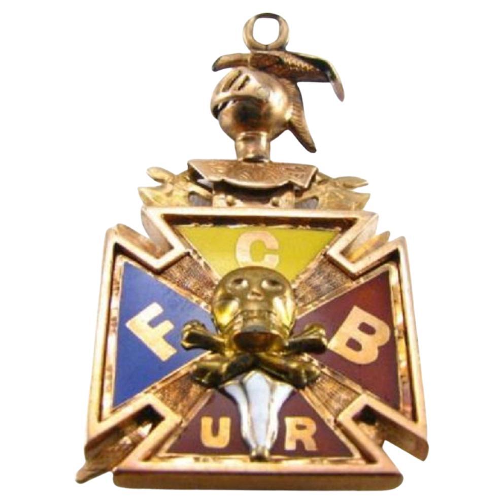 Knights of Pythias & Tote Redmen, 10k Yellow Gold Vintage Fob Enameled Large For Sale
