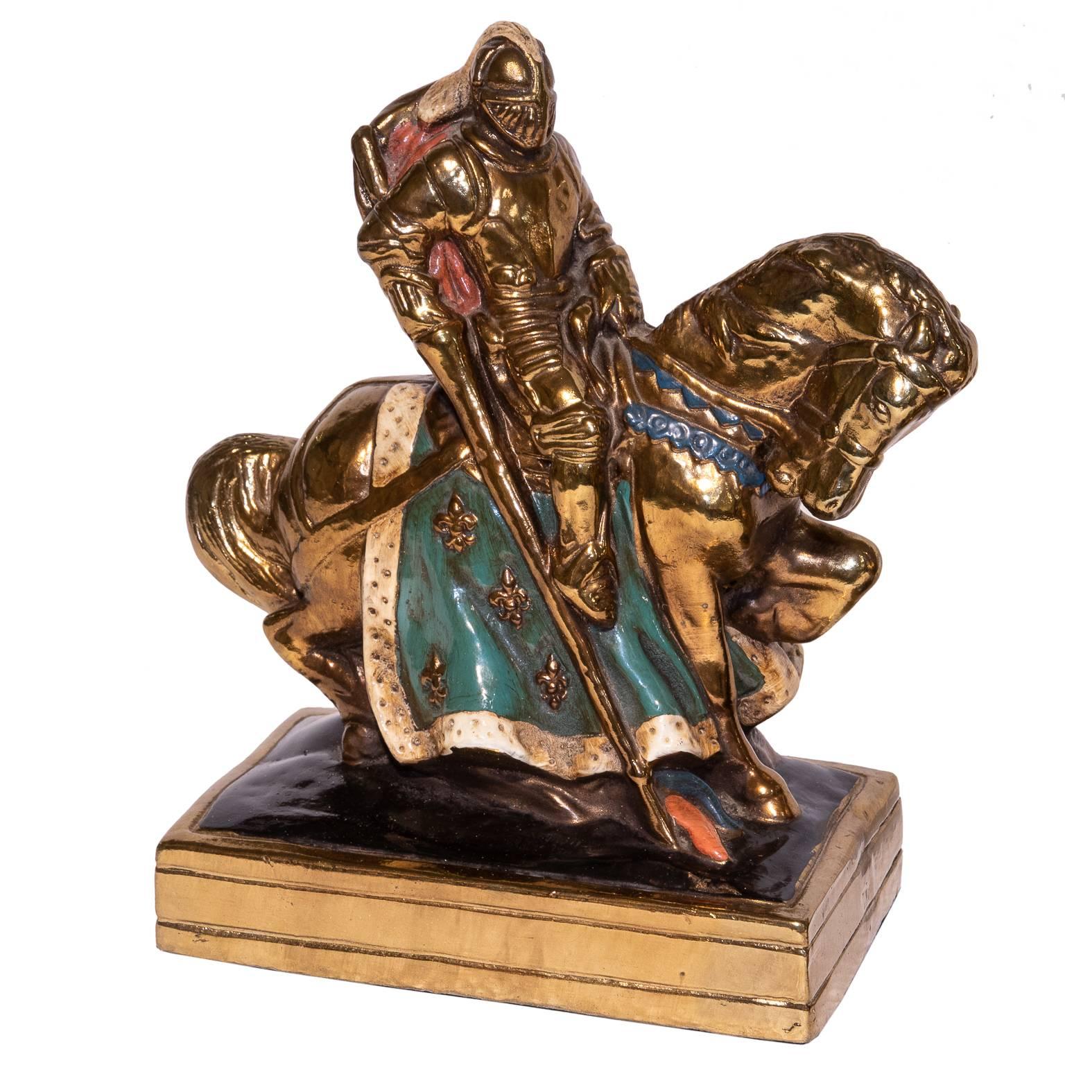 Knights on Horseback bronze bookends with original painted finish. Very nice condition and quality.