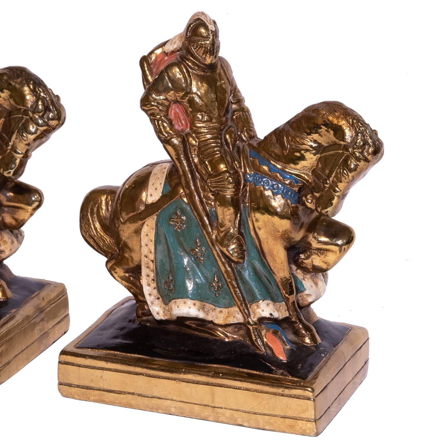 Arts and Crafts Knights on Horseback Bronze Bookends