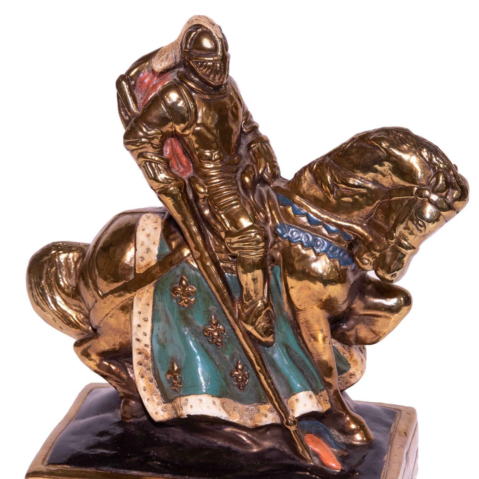20th Century Knights on Horseback Bronze Bookends