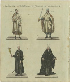 Knights Templar and Clergy: Hand-Colored Engraving of Historical Attire (1805)
