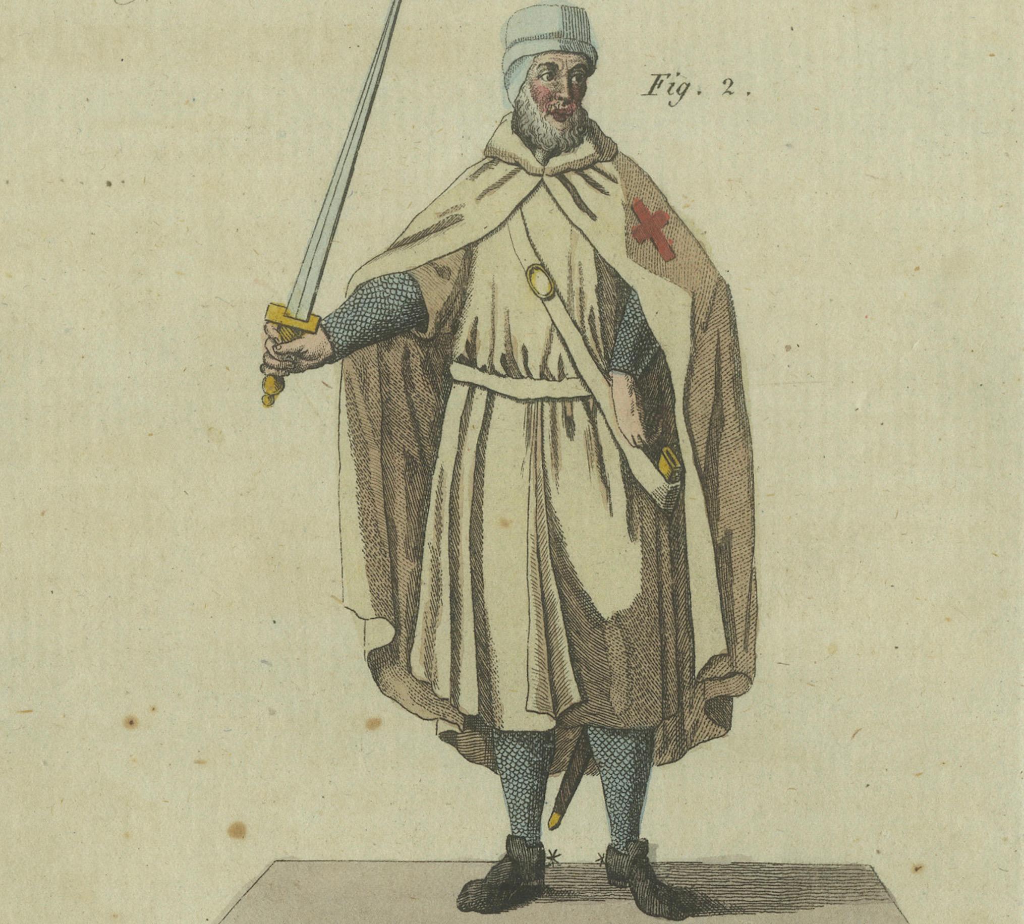 Knights Templar and Clergy: Handkolorierte Gravur eines historischen Attire (1805) (Graviert) im Angebot
