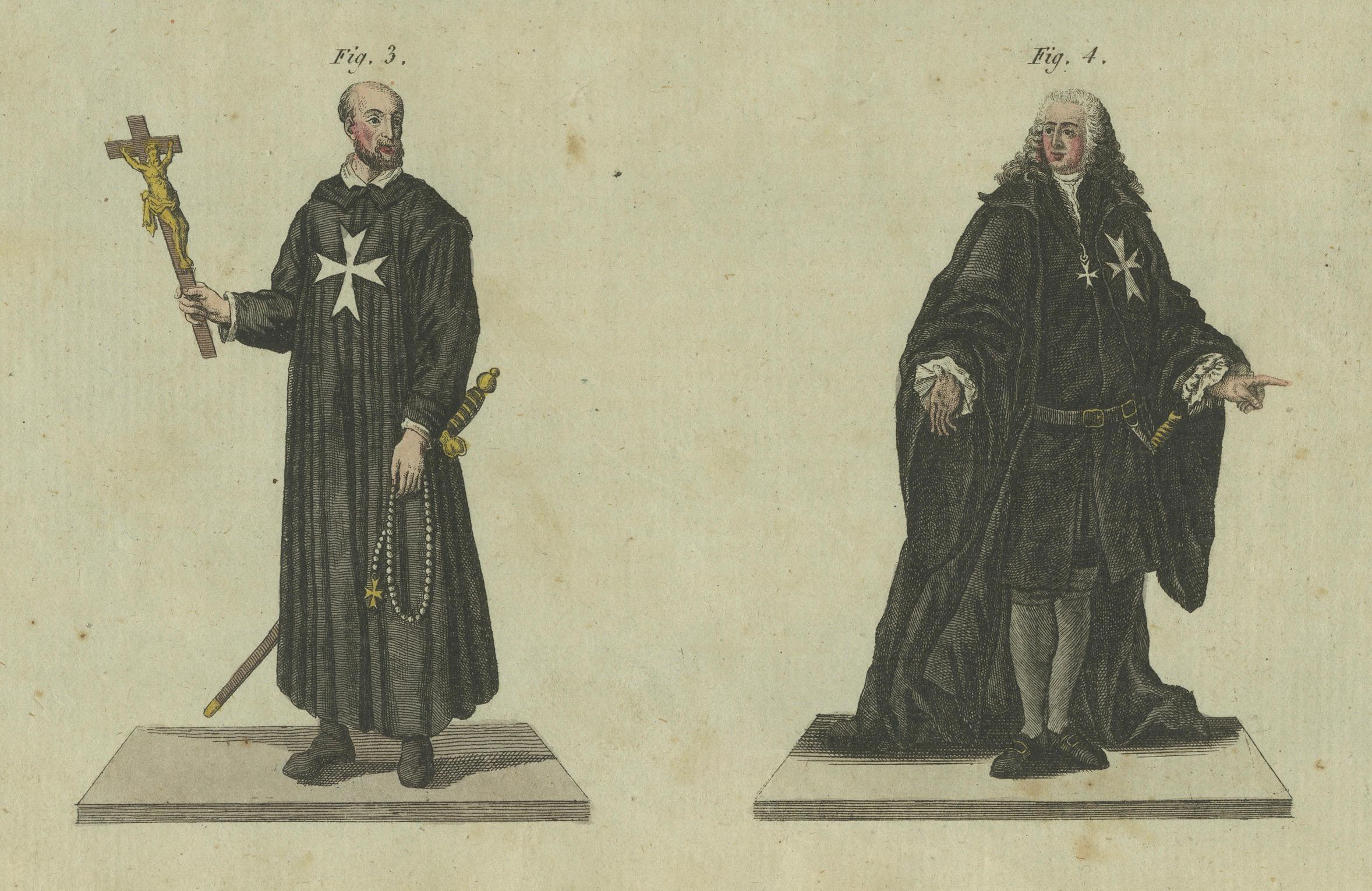 Knights Templar and Clergy: Handkolorierte Gravur eines historischen Attire (1805) im Zustand „Gut“ im Angebot in Langweer, NL