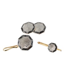 Knights Templar Platinum Yellow Gold Enamel Men's Cufflinks Dress Set